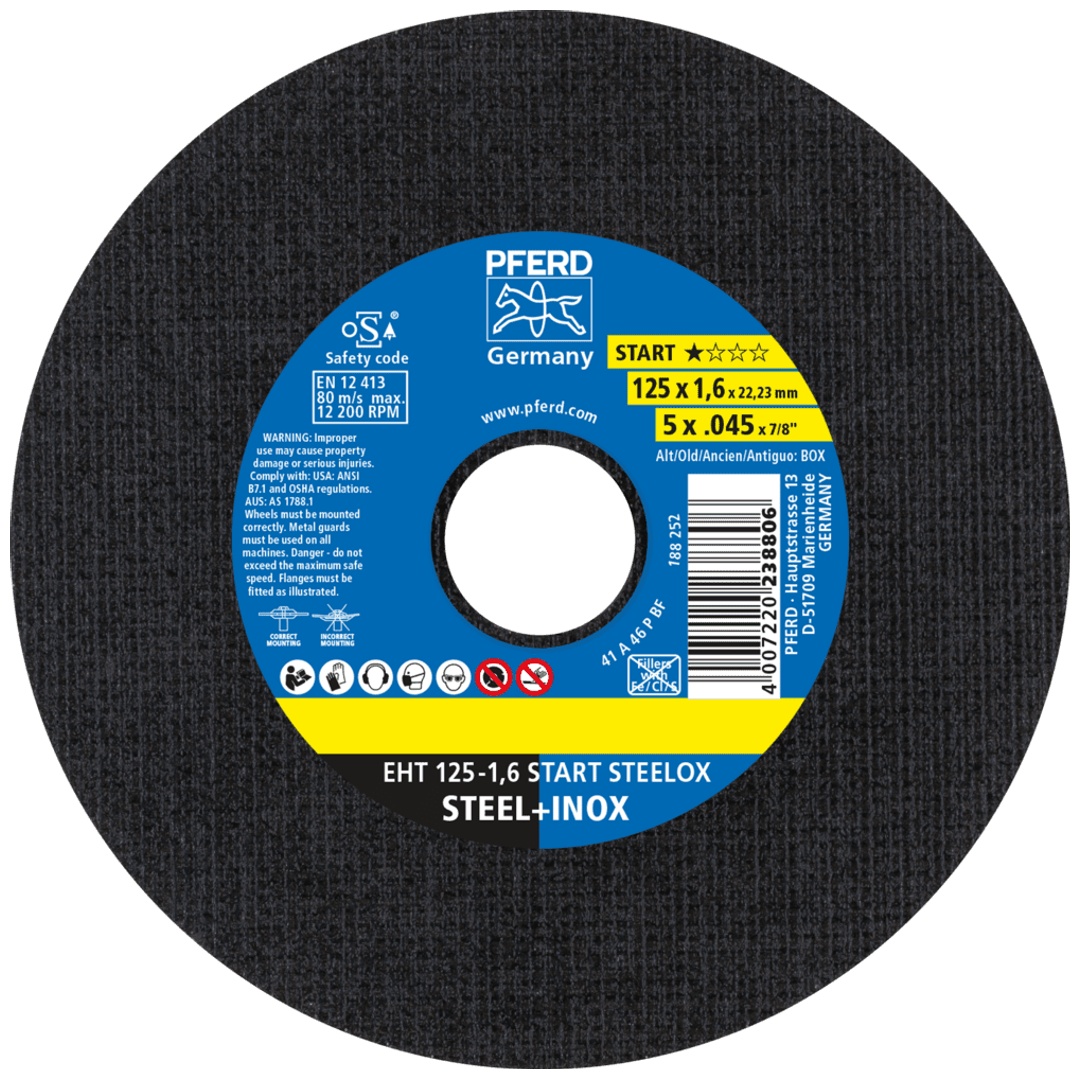 PFERD TOOLS Trennscheibe EHT 125x1,6x22,23 mm gerade Startlinie START STEELOX für Stahl/Edelstahl (25)