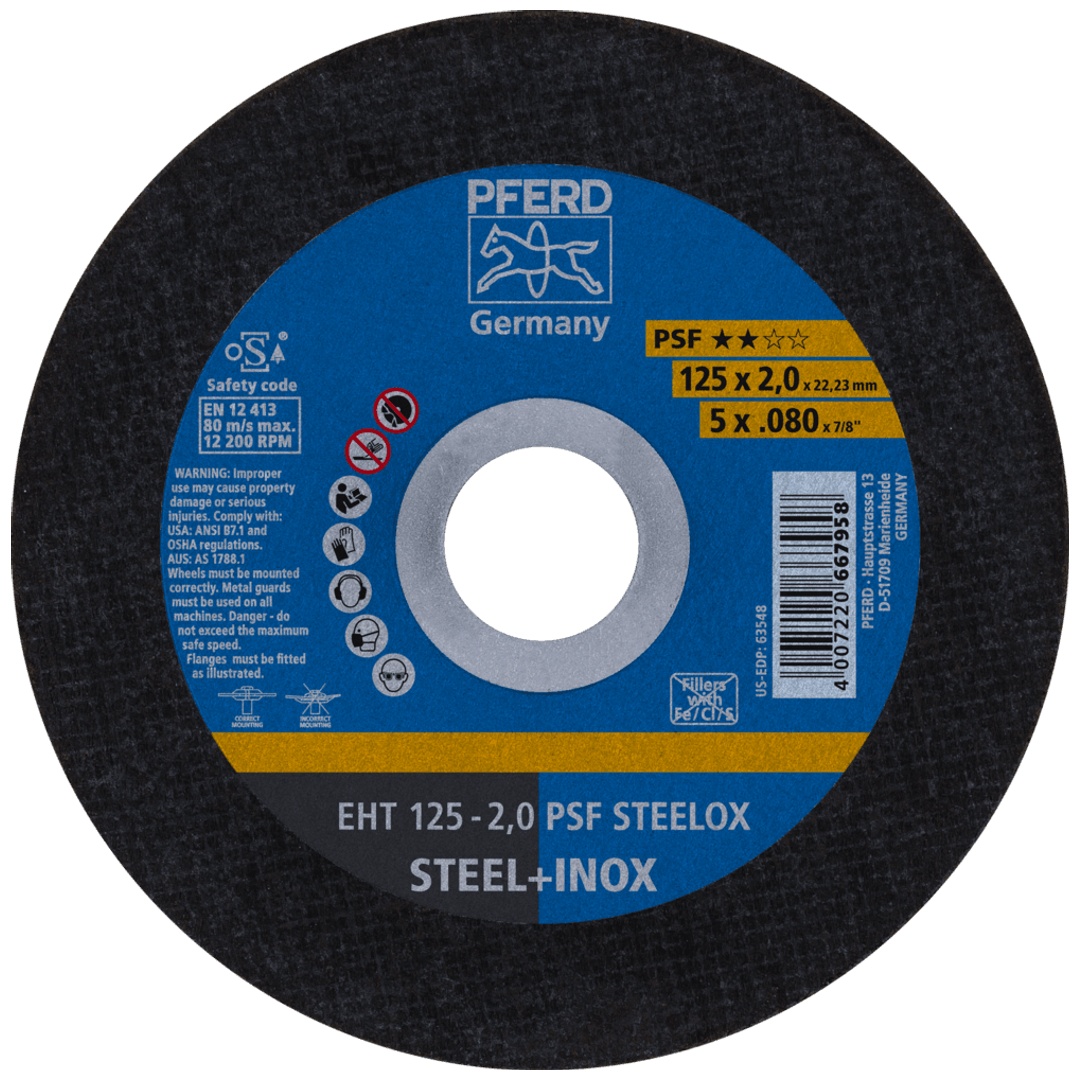 PFERD TOOLS Trennscheibe EHT 125x2,0x22,23 mm gerade Universallinie PSF STEELOX für Stahl/Edelstahl