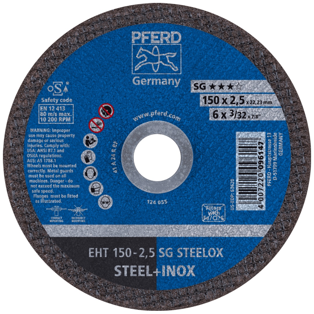 PFERD TOOLS Trennscheibe EHT 150x2,5x22,23 mm gerade Leistungslinie SG STEELOX für Stahl/Edelstahl