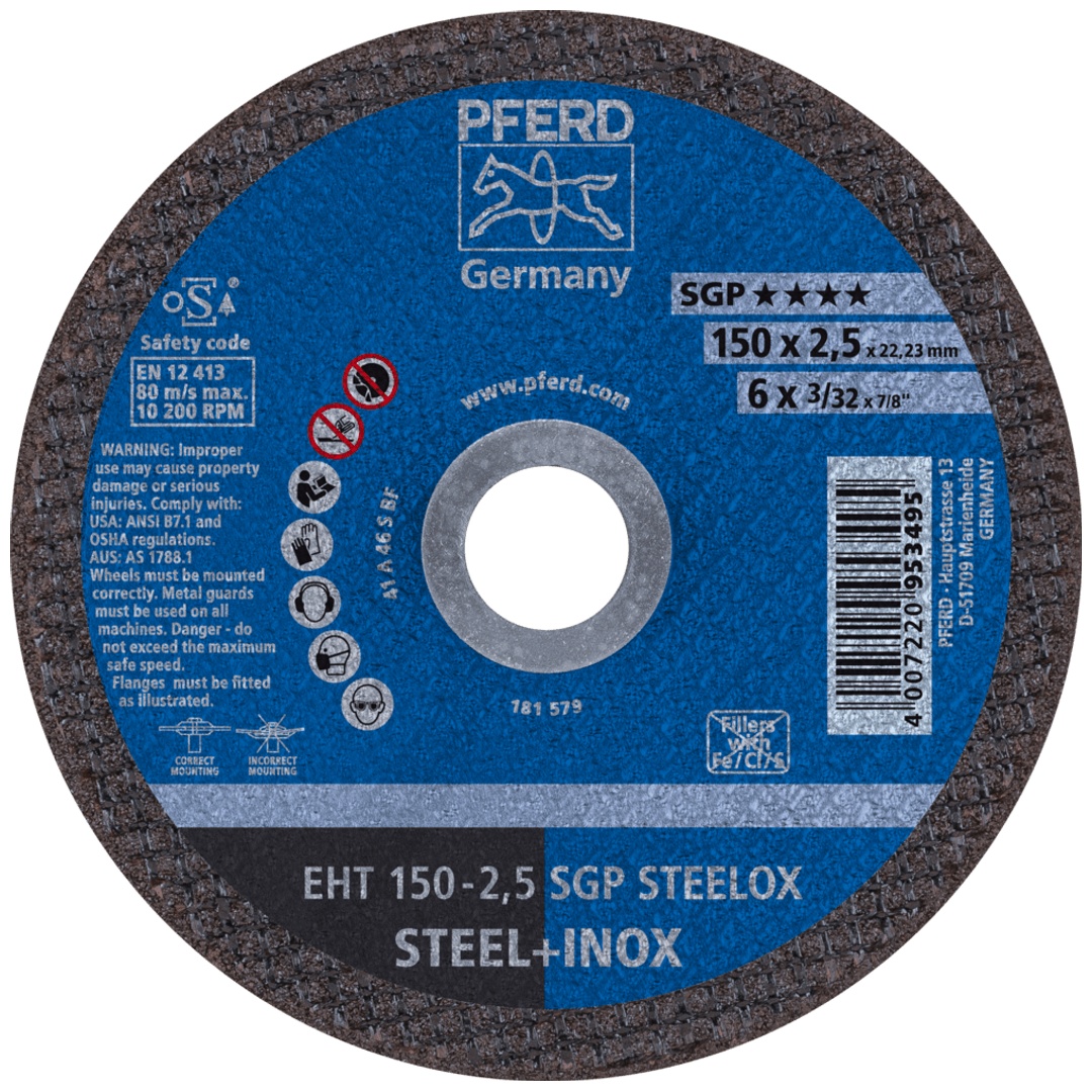PFERD TOOLS Trennscheibe EHT 150x2,5x22,23 mm gerade Speziallinie SGP STEELOX für Stahl/Edelstahl