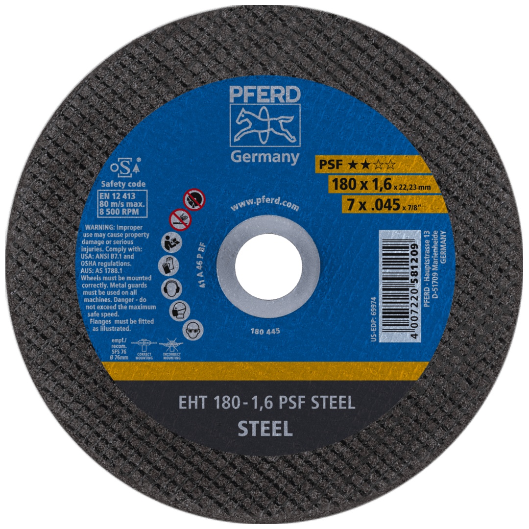 PFERD TOOLS Trennscheibe EHT 180x1,6x22,23 mm gerade Universallinie PSF STEEL für Stahl