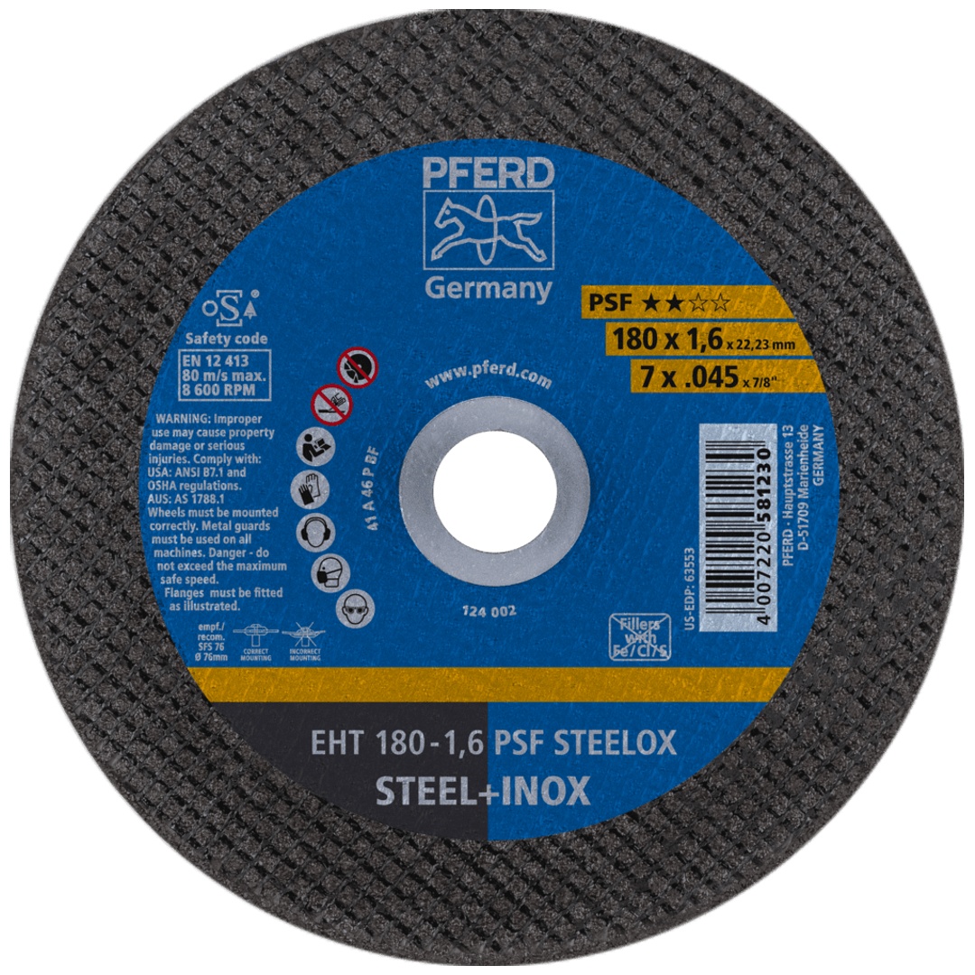 PFERD TOOLS Trennscheibe EHT 180x1,6x22,23 mm gerade Universallinie PSF STEELOX für Stahl/Edelstahl
