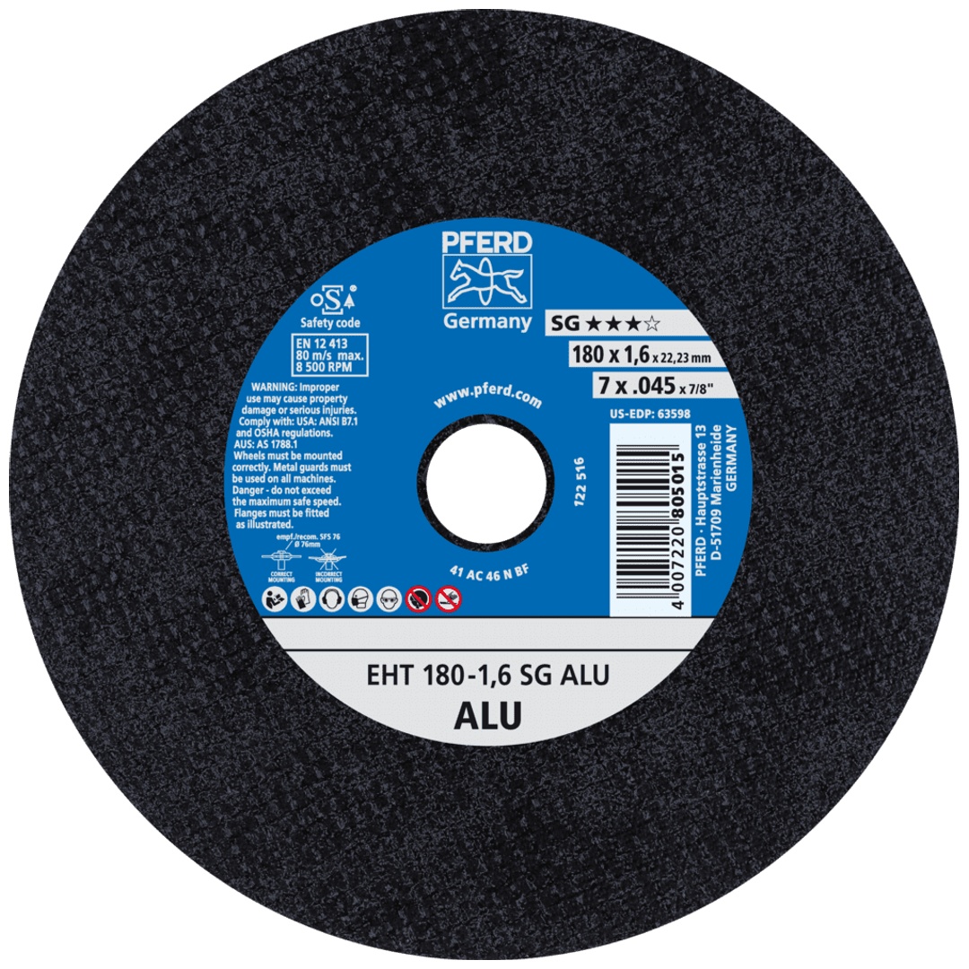 PFERD TOOLS Trennscheibe EHT 180x1,6x22,23 mm gerade Leistungslinie SG ALU für Alu