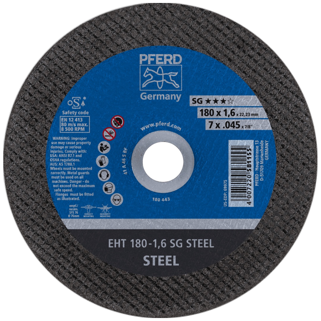PFERD TOOLS Trennscheibe EHT 180x1,6x22,23 mm gerade Leistungslinie SG STEEL für Stahl