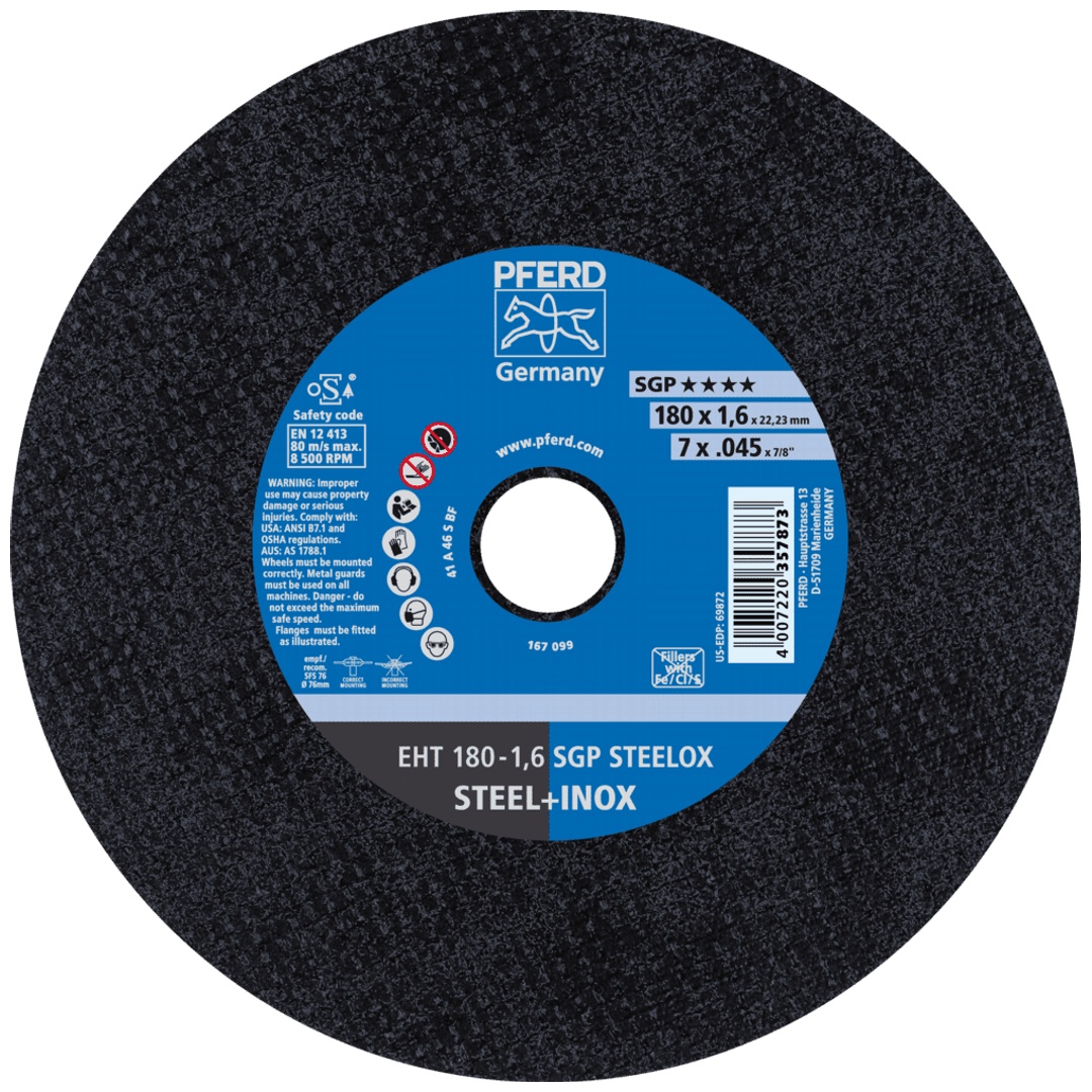 PFERD TOOLS Trennscheibe EHT 180x1,6x22,23 mm gerade Speziallinie SGP STEELOX für Stahl/Edelstahl