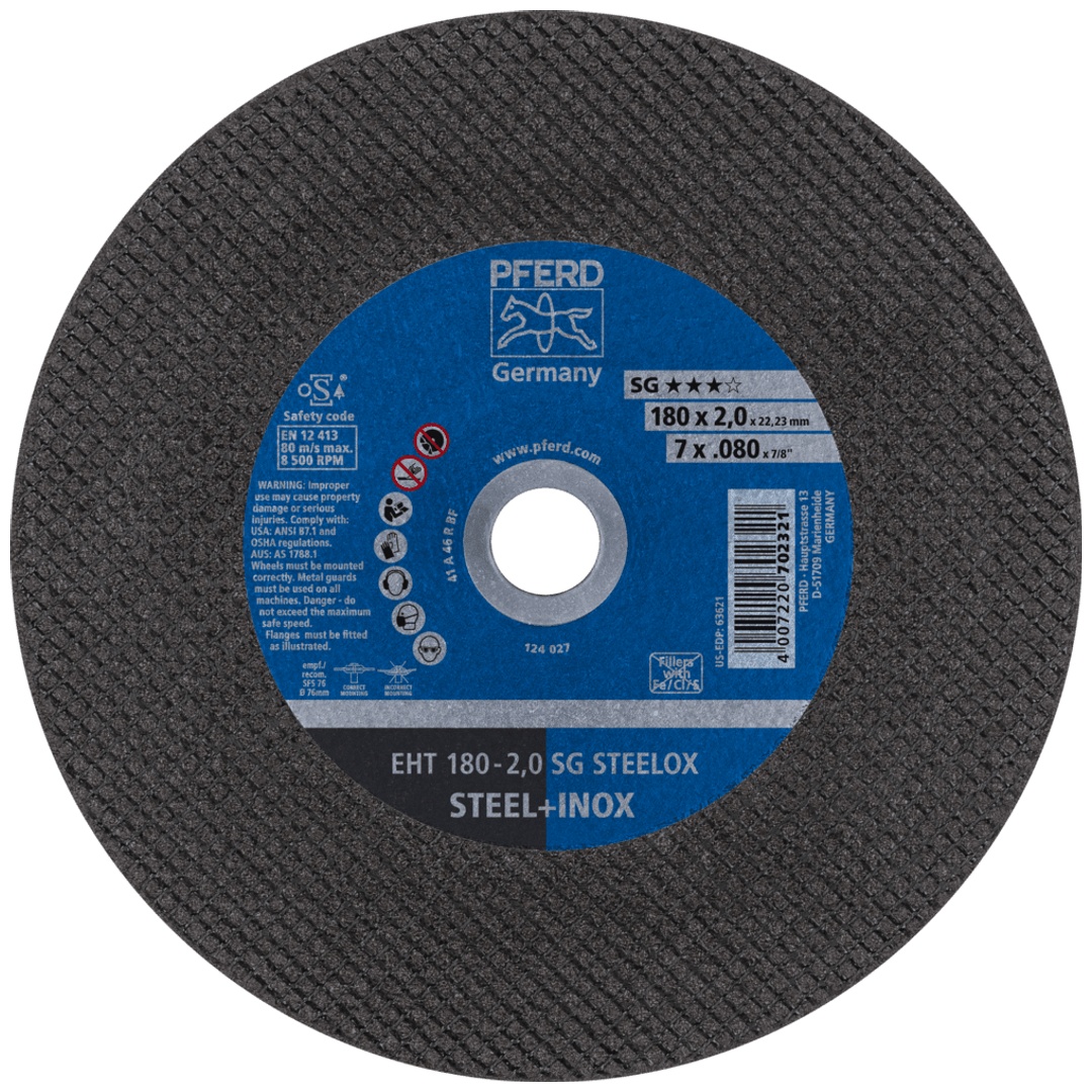 PFERD TOOLS Trennscheibe EHT 180x2,0x22,23 mm gerade Leistungslinie SG STEELOX für Stahl/Edelstahl