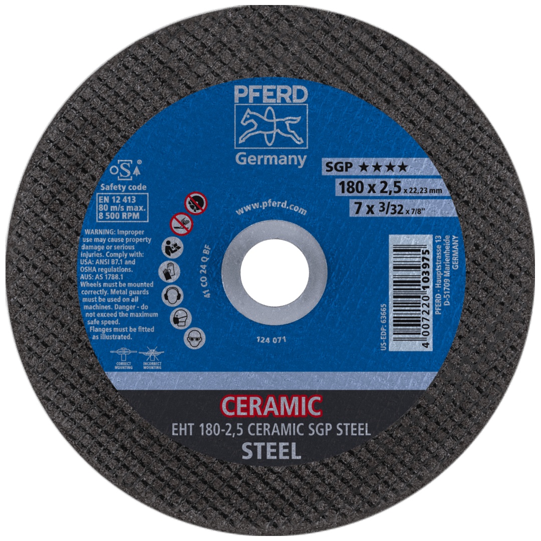 PFERD TOOLS Trennscheibe EHT 180x2,5x22,23 mm gerade CERAMIC Speziallinie SGP STEEL für Stahl