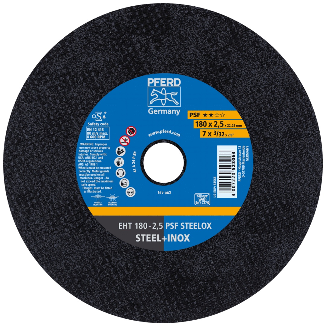 PFERD TOOLS Trennscheibe EHT 180x2,5x22,23 mm gerade Universallinie PSF STEELOX für Stahl/Edelstahl