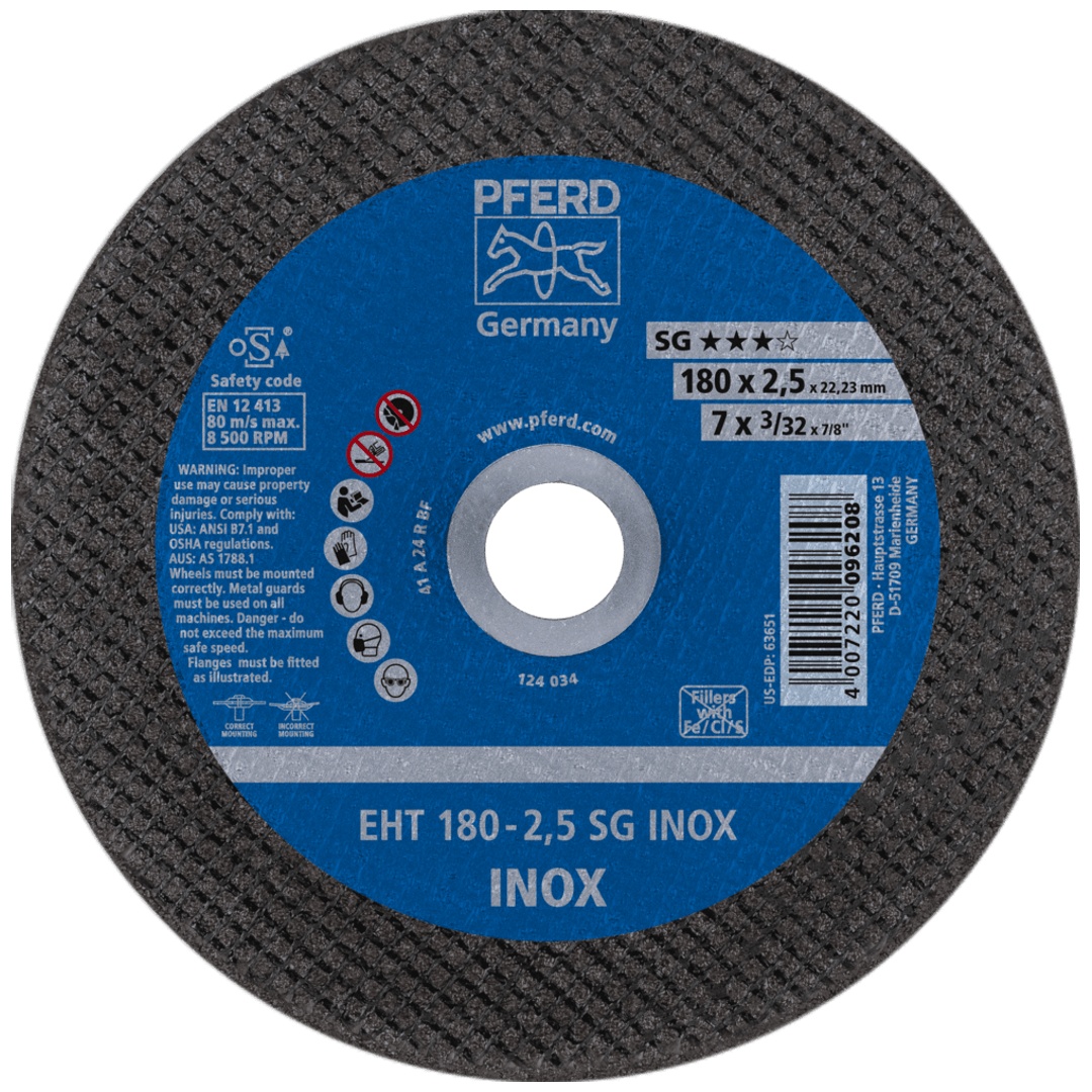 PFERD TOOLS Trennscheibe EHT 180x2,5x22,23 mm gerade Leistungslinie SG INOX für Edelstahl