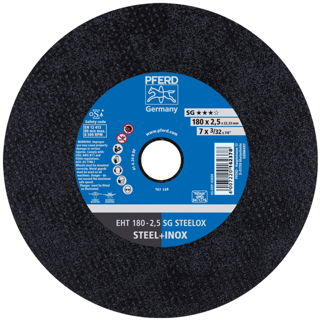 PFERD TOOLS Trennscheibe EHT 180x2,5x22,23 mm gerade Leistungslinie SG STEELOX für Stahl/Edelstahl