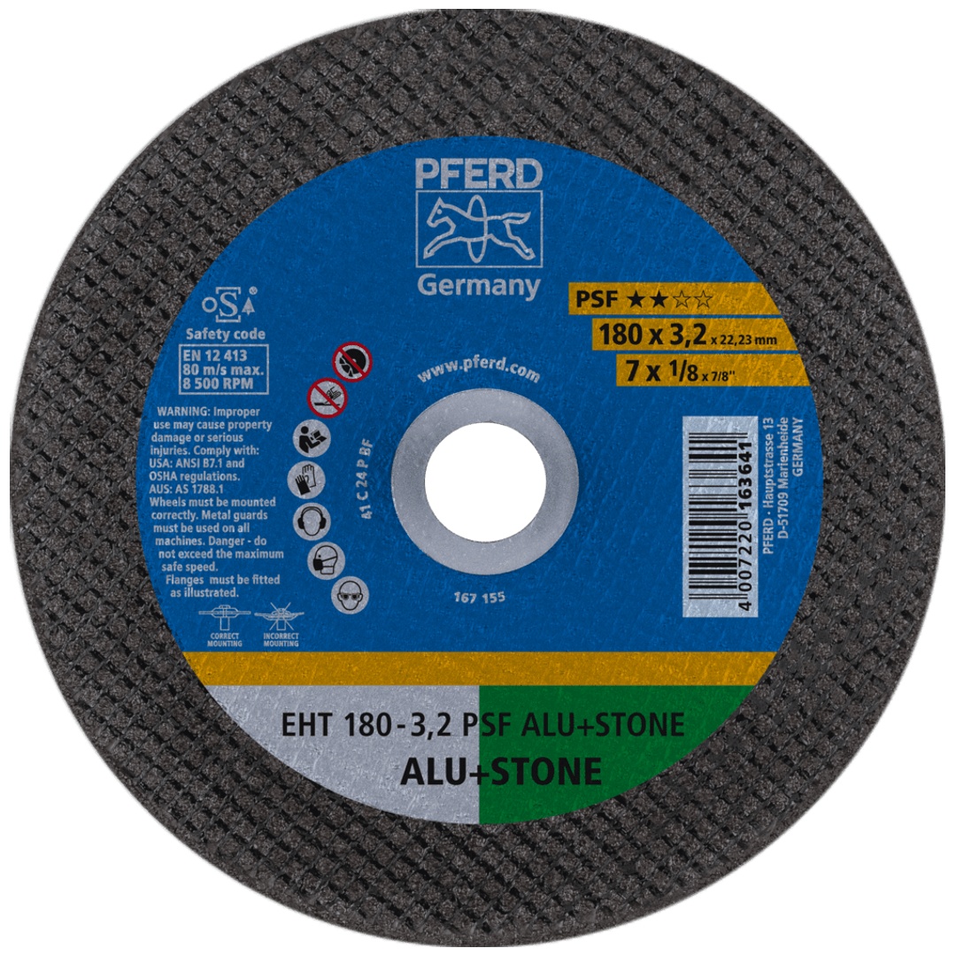 PFERD TOOLS Trennscheibe EHT 180x3,2x22,23 mm gerade Uni.-Linie PSF ALU+STONE für Alu/NE-Met./Stein