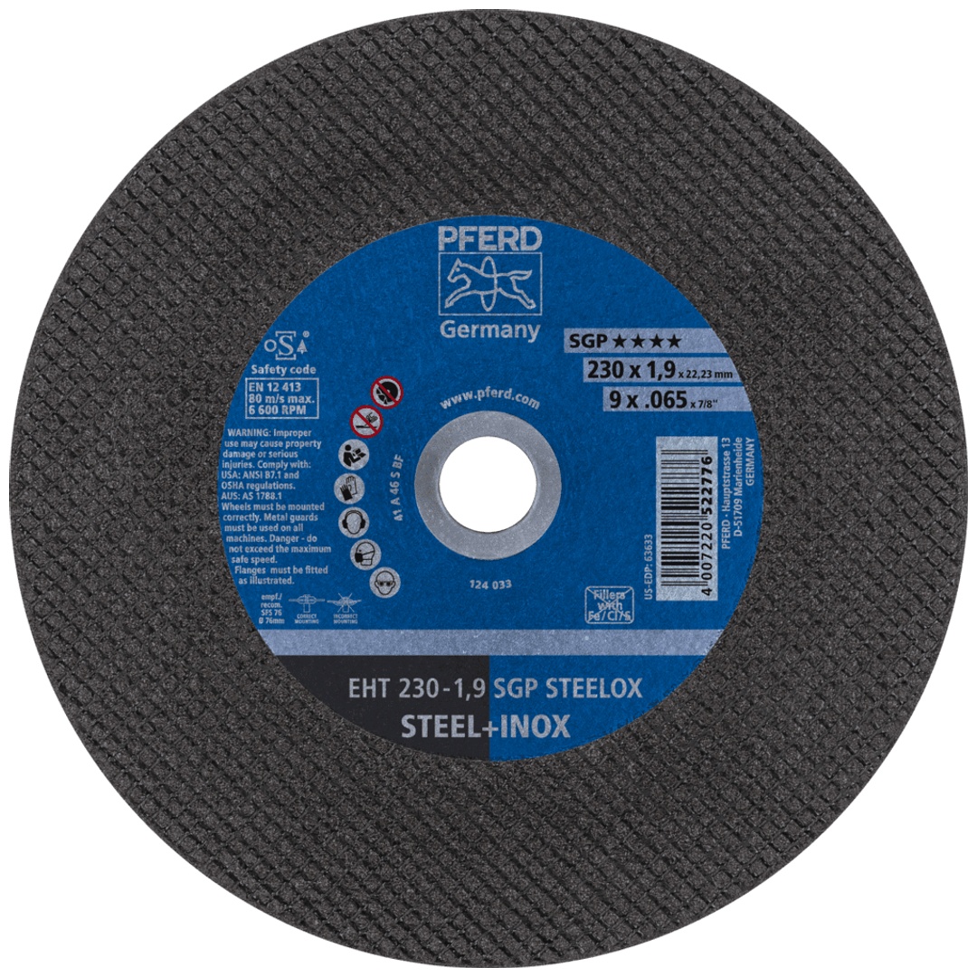 PFERD TOOLS Trennscheibe EHT 230x1,9x22,23 mm gerade Speziallinie SGP STEELOX für Stahl/Edelstahl