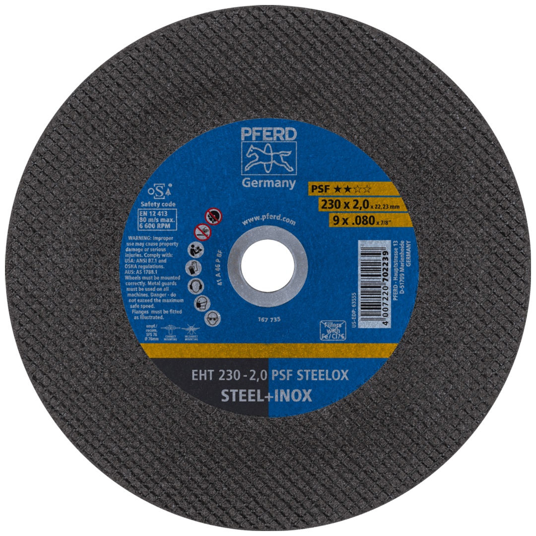PFERD TOOLS Trennscheibe EHT 230x2,0x22,23 mm gerade Universallinie PSF STEELOX für Stahl/Edelstahl