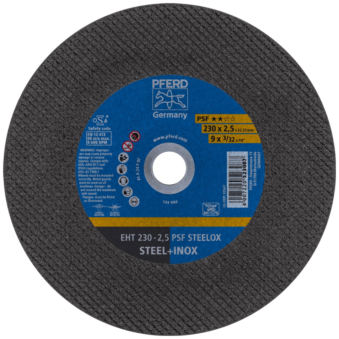 PFERD TOOLS Trennscheibe EHT 230x2,5x22,23 mm gerade Universallinie PSF STEELOX für Stahl/Edelstahl