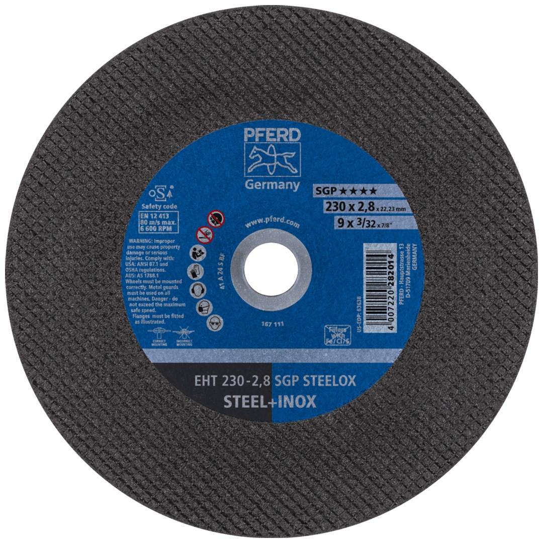 PFERD TOOLS Trennscheibe EHT 230x2,8x22,23 mm gerade Speziallinie SGP STEELOX für Stahl/Edelstahl