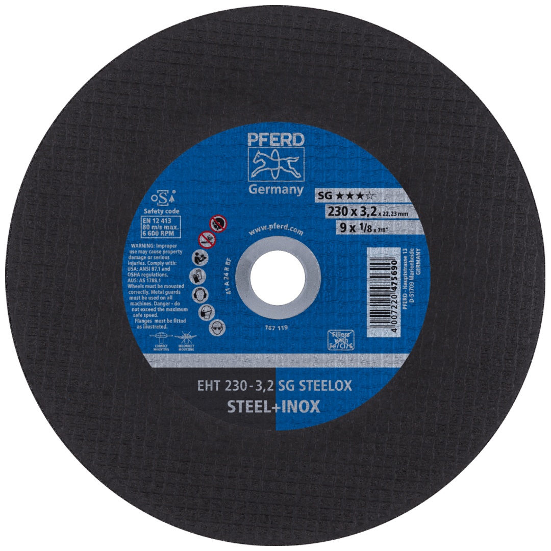 PFERD TOOLS Trennscheibe EHT 230x3,2x22,23 mm gerade Leistungslinie SG STEELOX für Stahl/Edelstahl