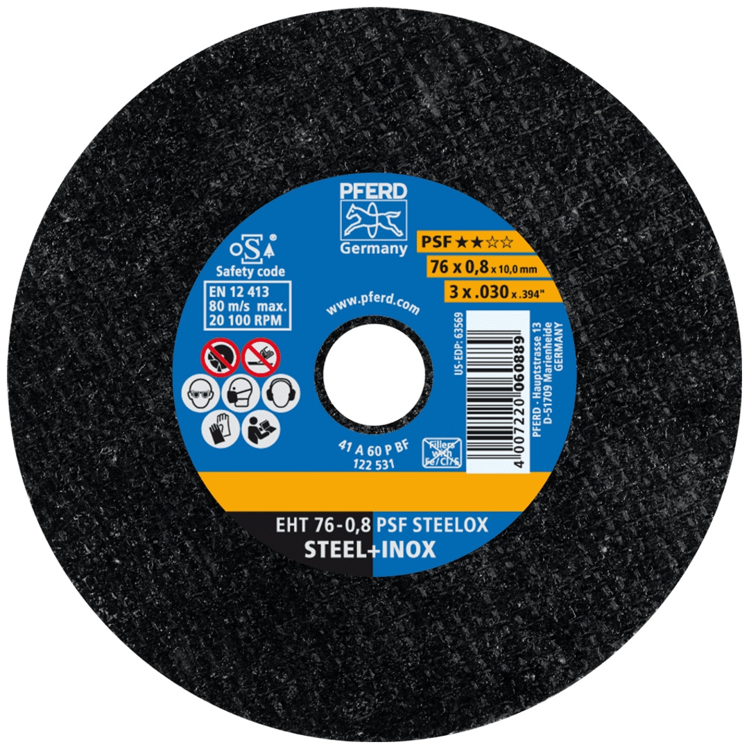 PFERD TOOLS Trennscheibe EHT 76x0,8x10mm gerade Universallinie PSF STEELOX für Stahl/Edelstahl