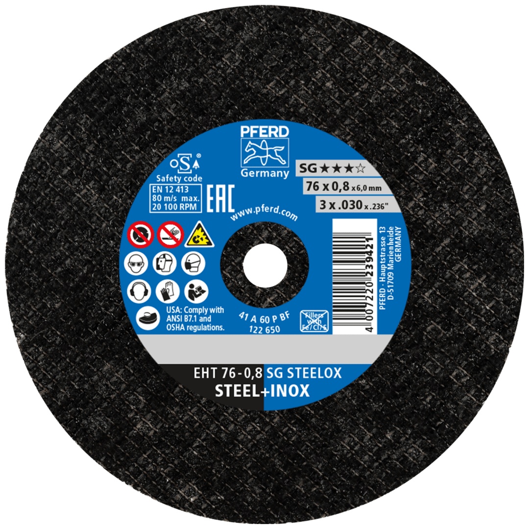 PFERD TOOLS Klein-Trennscheibe EHT 76x0,8x6 mm gerade Leistungslinie SG STEELOX für Stahl/Edelstahl