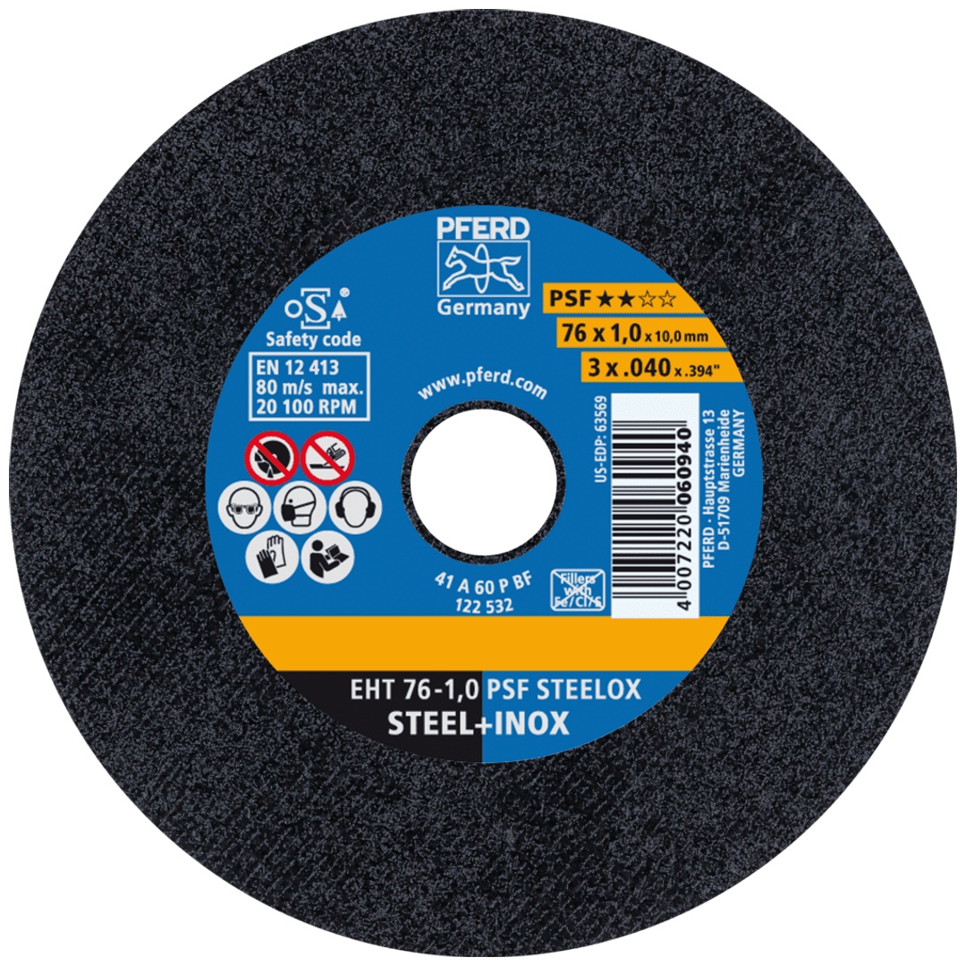 PFERD TOOLS Trennscheibe EHT 76x1,0x10mm gerade Universallinie PSF STEELOX für Stahl/Edelstahl