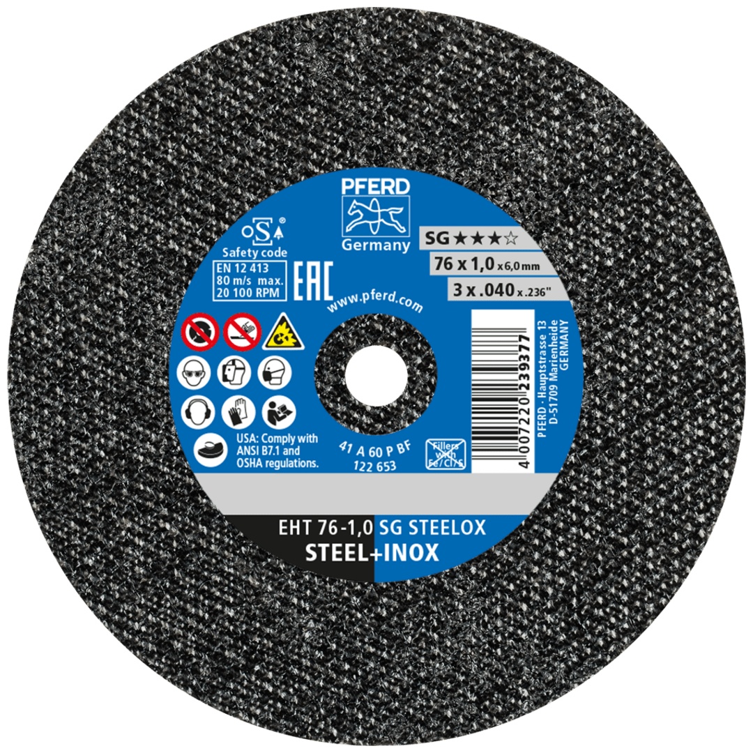 PFERD TOOLS Klein-Trennscheibe EHT 76x1,0x6 mm gerade Leistungslinie SG STEELOX für Stahl/Edelstahl
