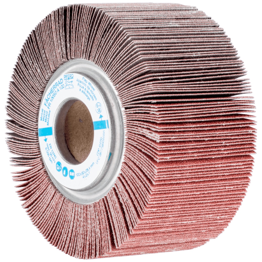 PFERD TOOLS Lamellenschleifrad FR Ø 100x50mm Bohrung Ø 25,4 mm A120 für universelle Anwendung