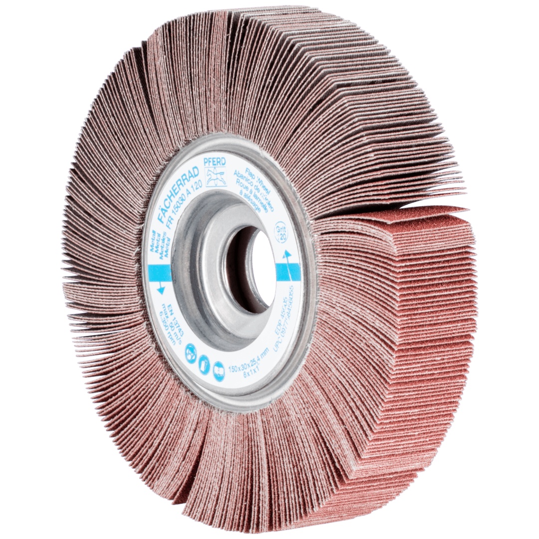 PFERD TOOLS Lamellenschleifrad FR Ø 150x30mm Bohrung Ø 25,4 mm A120 für universelle Anwendung