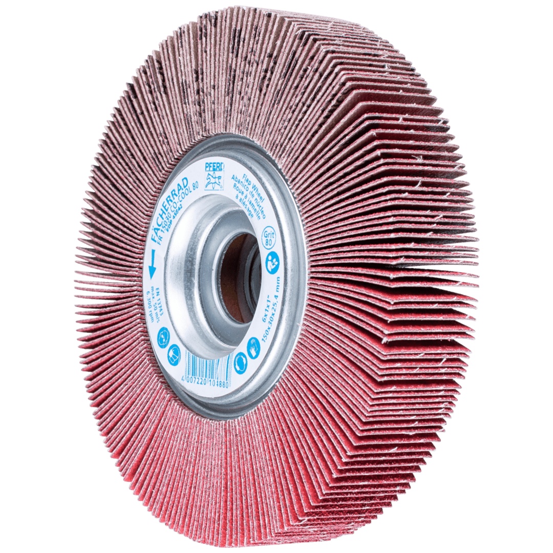 PFERD TOOLS Lamellenschleifrad FR Ø 150x30mm Bohrung Ø 25,4 mm CO-COOL80 für kühlen Schliff auf Edelstahl