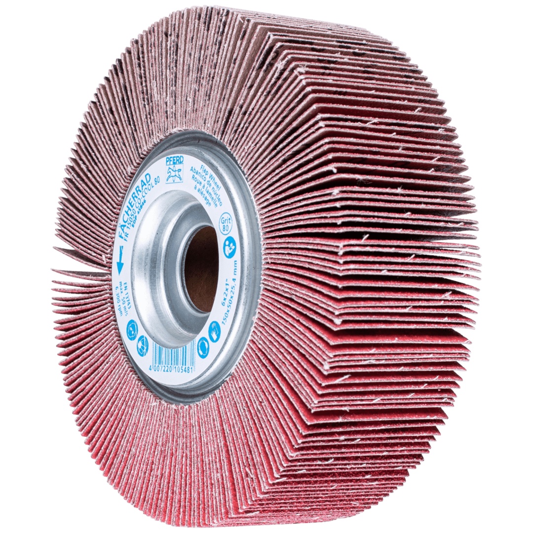 PFERD TOOLS Lamellenschleifrad FR Ø 150x50mm Bohrung Ø 25,4 mm CO-COOL80 für kühlen Schliff auf Edelstahl