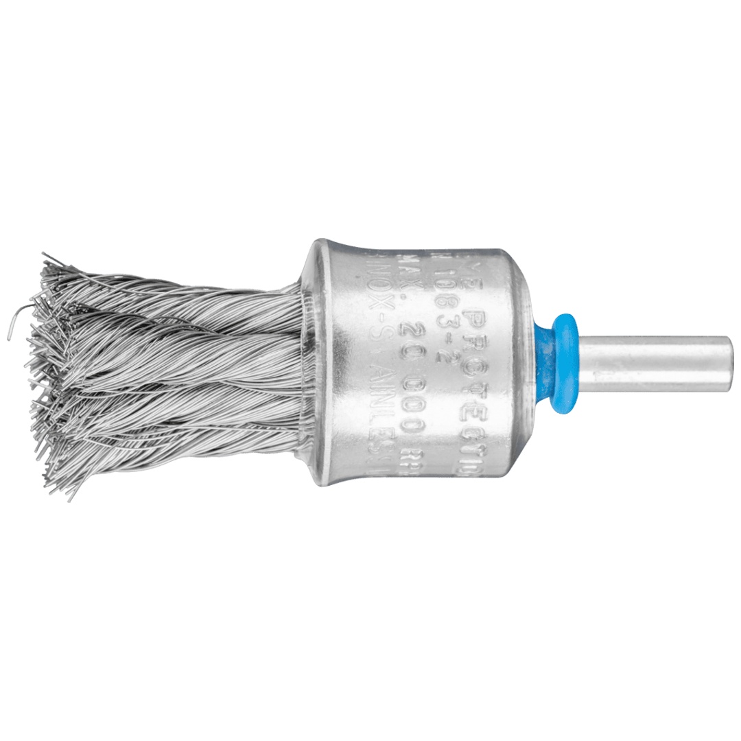 PFERD TOOLS Pinselbürste mit Kunststoffschutz gezopft PBG Ø23 mm Schaft-Ø6 mm Edelstahl-Draht-Ø0,25