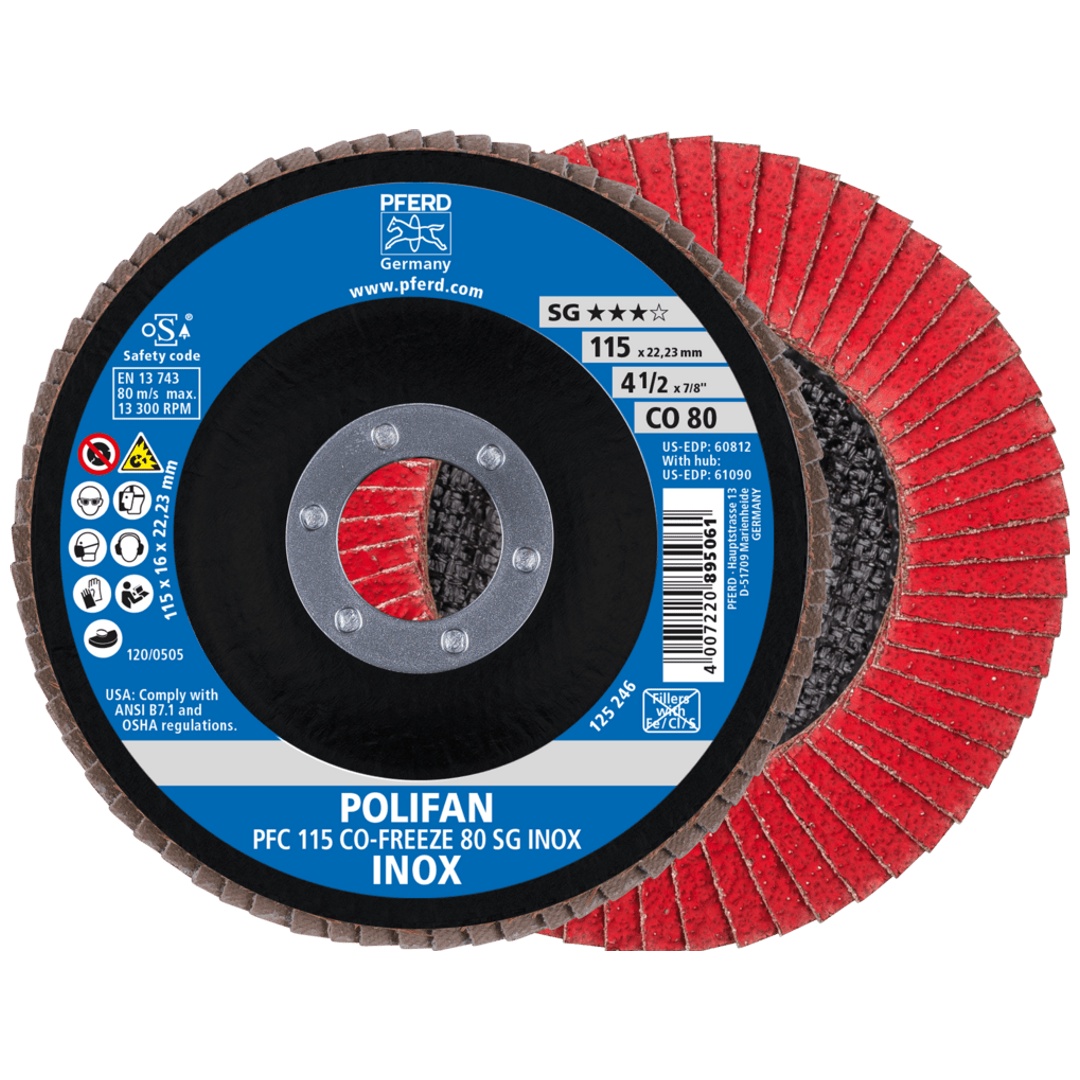 PFERD TOOLS POLIFAN Fächerscheibe PFC 115x22,23 mm konisch CO-FREEZE 80 SG INOX Edelstahl