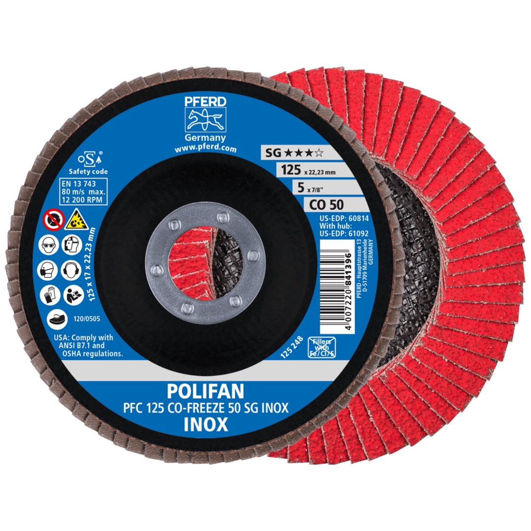 PFERD TOOLS POLIFAN Fächerscheibe PFC 125x22,23 mm konisch CO-FREEZE 50 SG INOX Edelstahl