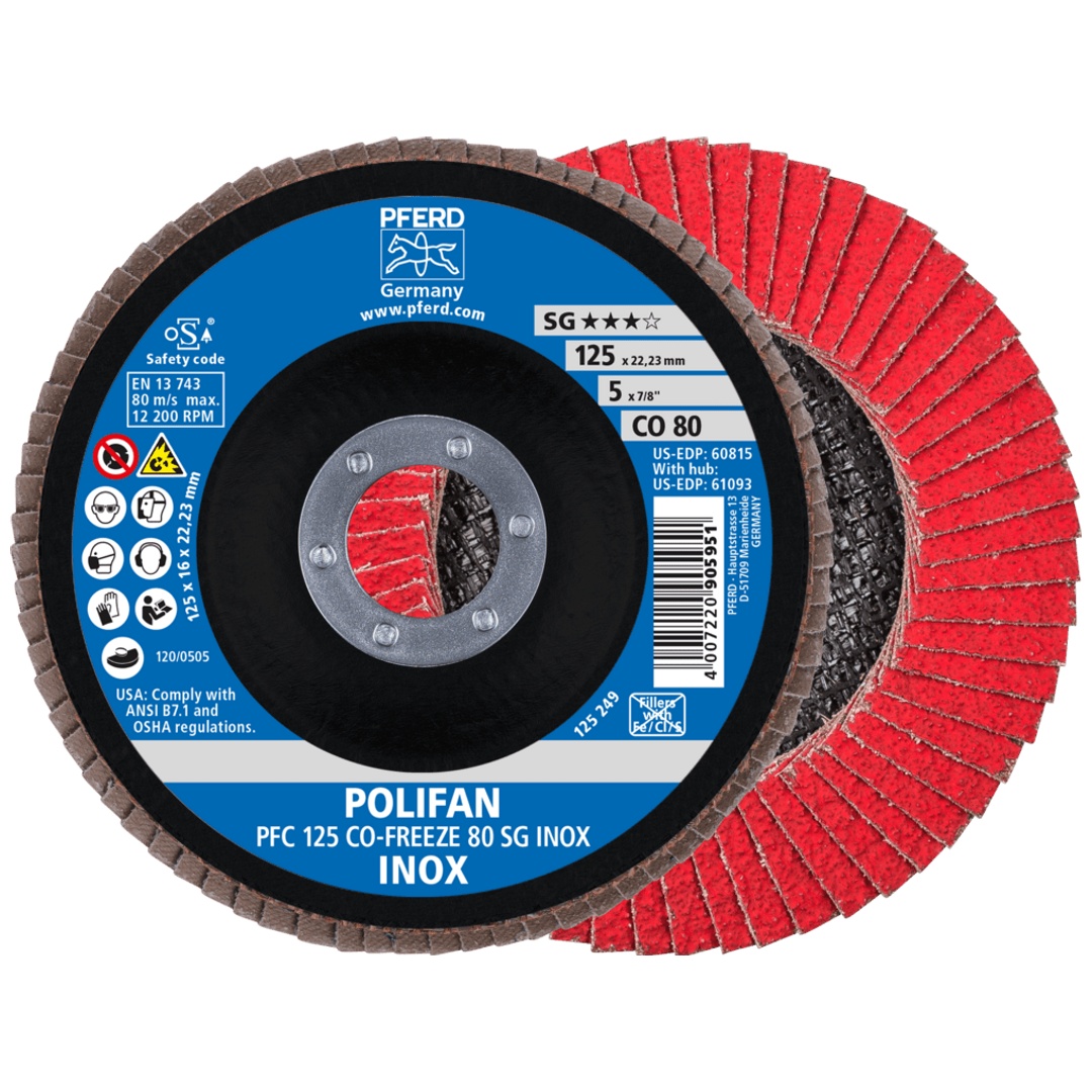 PFERD TOOLS POLIFAN Fächerscheibe PFC 125x22,23 mm konisch CO-FREEZE 80 SG INOX Edelstahl