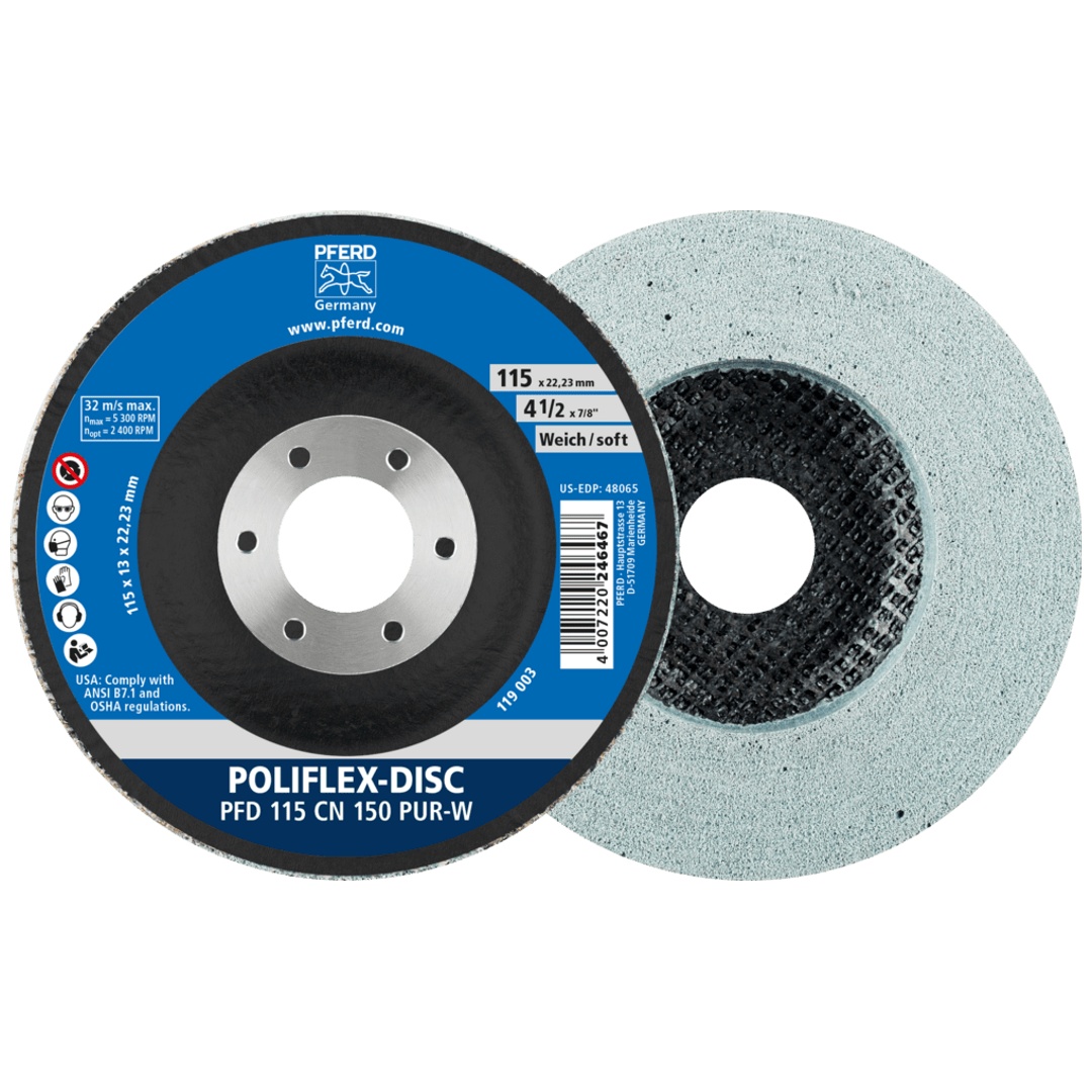 PFERD TOOLS Poliflex Disc PFD Ø 115x14 mm Bohrung-Ø 22,23 mm Bindung PUR Weich SIC150