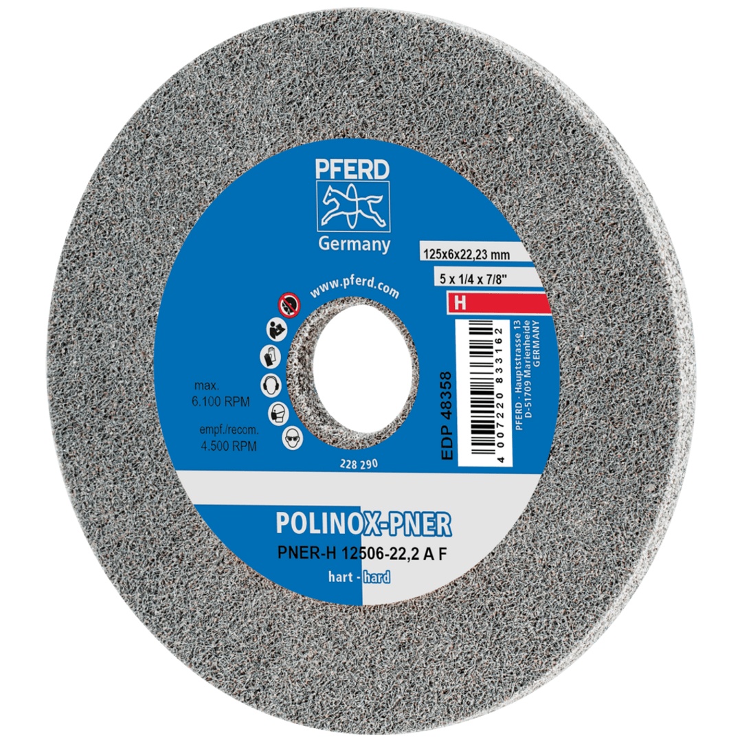 PFERD TOOLS POLINOX verpresstes Vlies-Rad PNER Ø 125x6 mm Bohrung-Ø 22,23 mm Hart A Fein für Finish