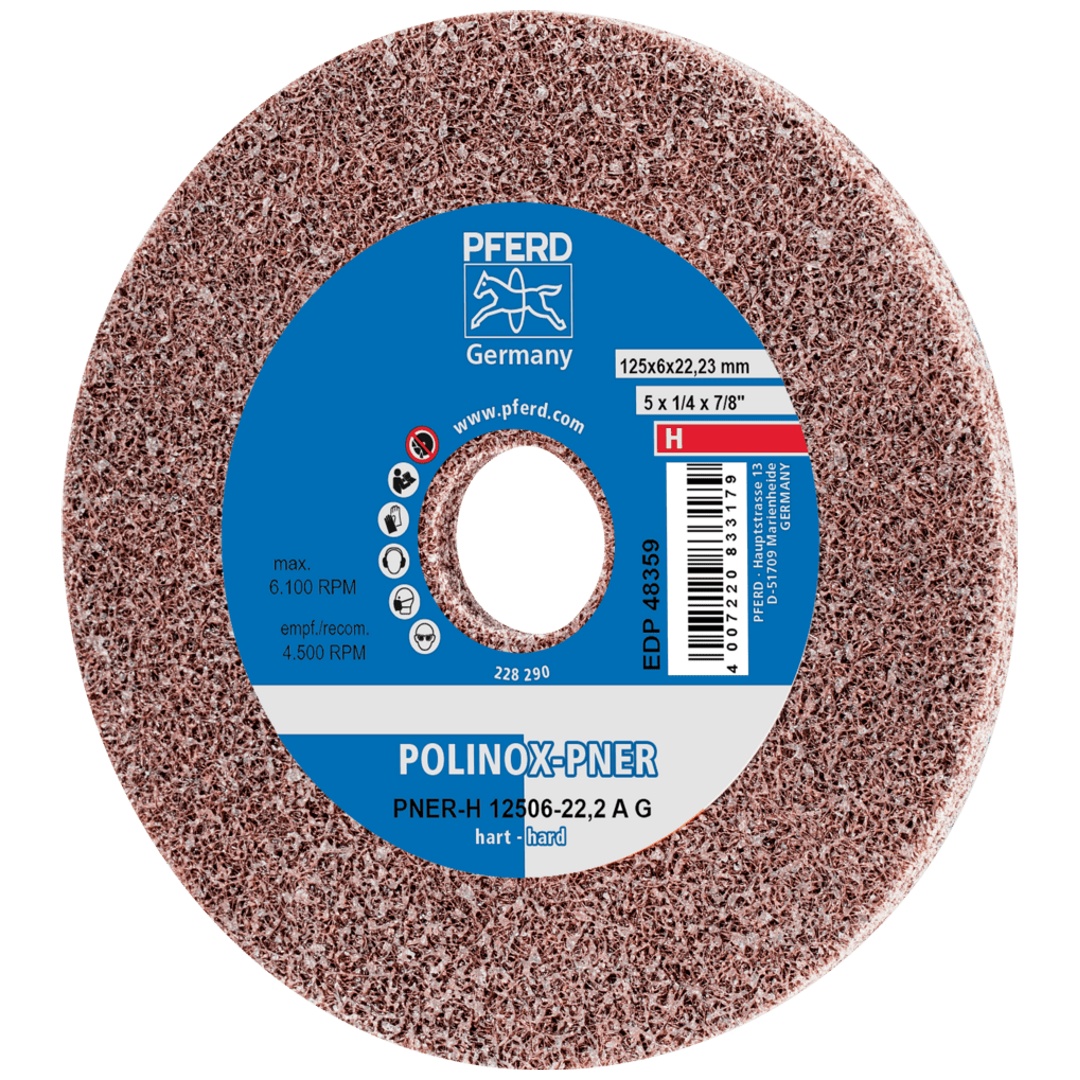 PFERD TOOLS POLINOX verpresstes Vlies-Rad PNER Ø 125x6 mm Bohrung-Ø 22,23 mm Hart A Grob für Finish