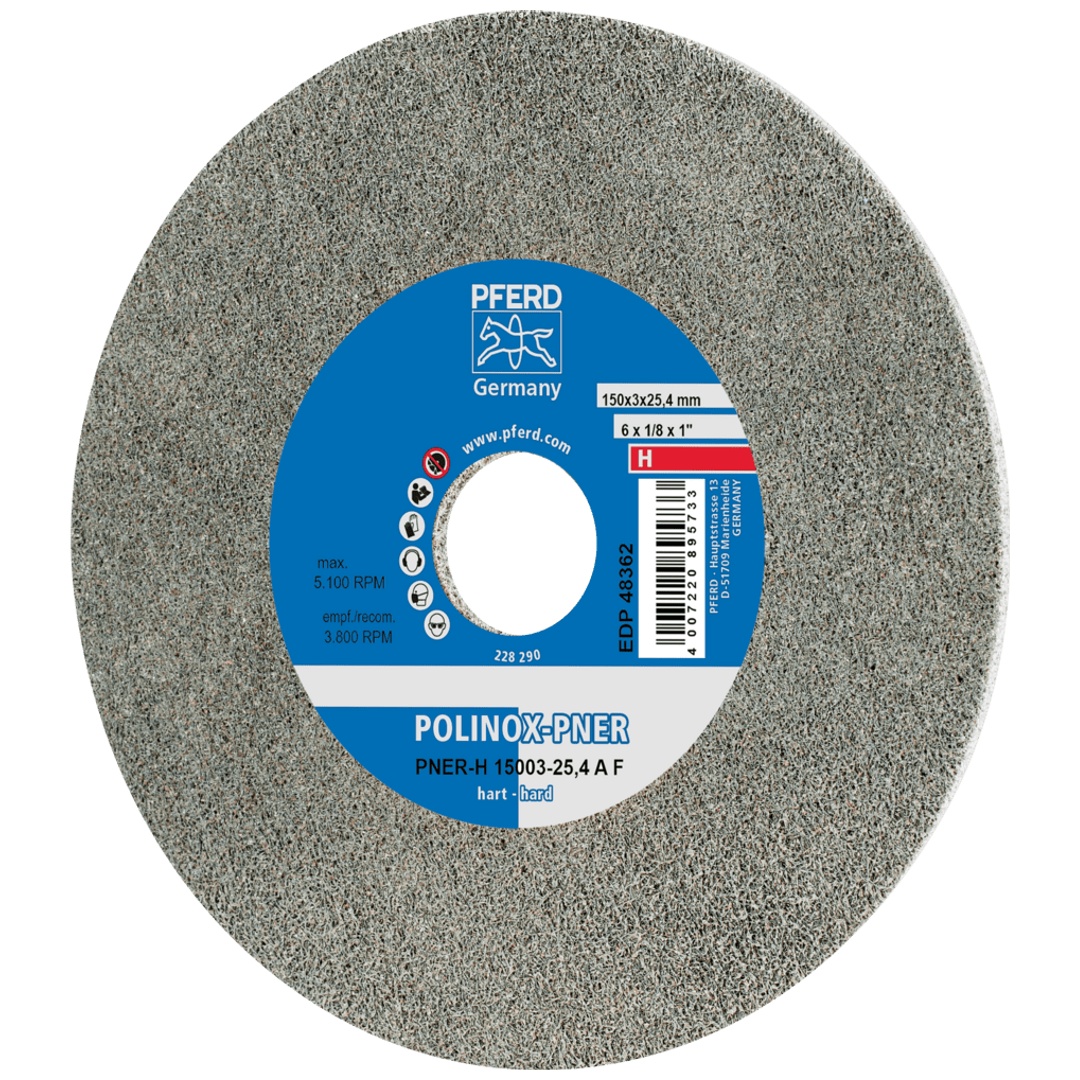 PFERD TOOLS POLINOX verpresstes Vlies-Rad PNER Ø 150x3 mm Bohrung-Ø 25,4 mm Hart A Fein für Finish