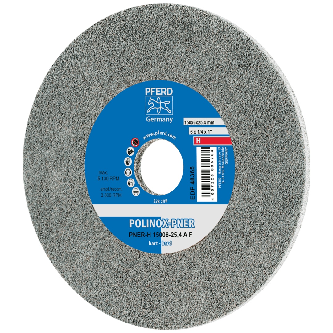 PFERD TOOLS POLINOX verpresstes Vlies-Rad PNER Ø 150x6 mm Bohrung-Ø 25,4 mm Hart A Fein für Finish