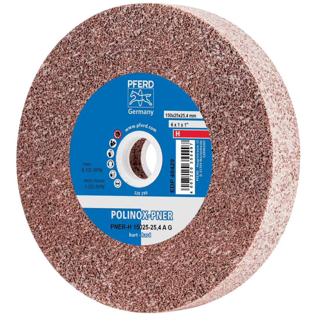 PFERD TOOLS POLINOX verpresstes Vlies-Rad PNER Ø 150x25 mm Bohrung-Ø 25,4 mm Hart A Grob für Finish