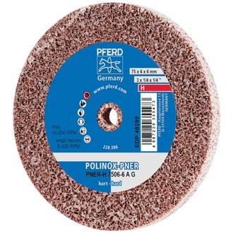 PFERD POLINOX verpresstes Vlies-Rad PNER Ø 75X6 mm Bohrung-Ø 6 mm Hart A Grob für Finish