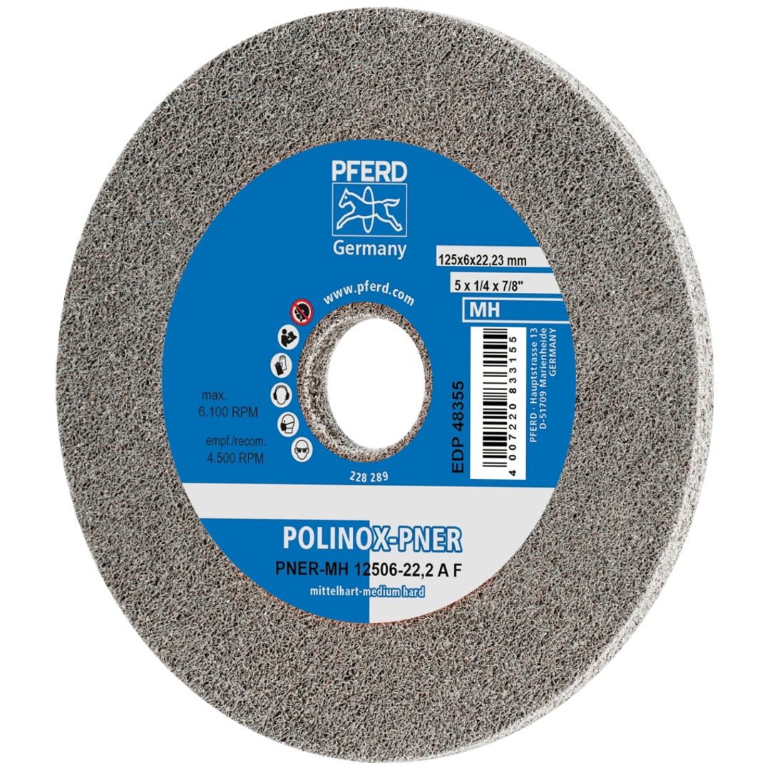 PFERD TOOLS POLINOX verpresstes Vlies-Rad PNER Ø 125x6 mm Bohrung-Ø 22,23 mm Mittelhart A Fein für Finish
