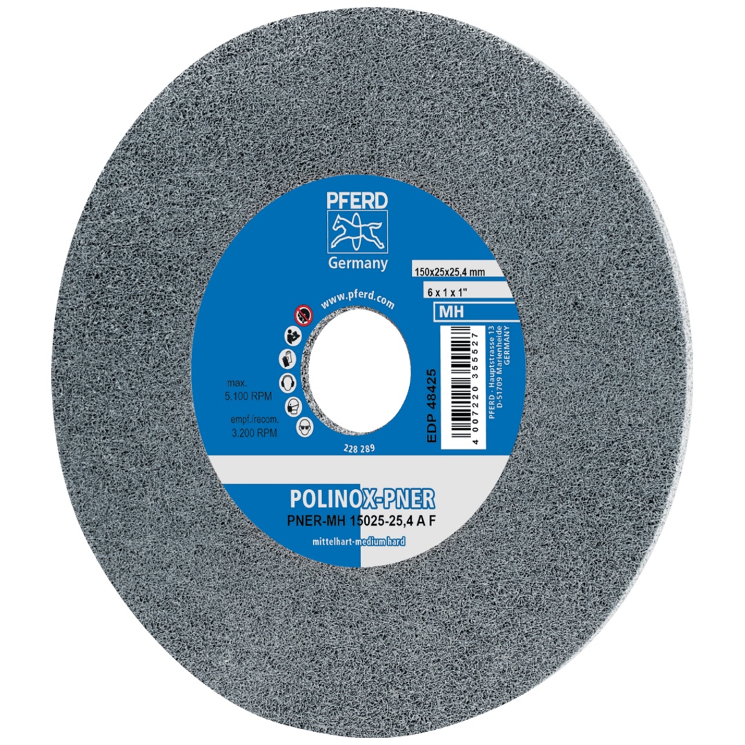 PFERD TOOLS POLINOX verpresstes Vlies-Rad PNER Ø 150x3 mm Bohrung-Ø 25,4 mm Mittehart SIC Fein für Finish