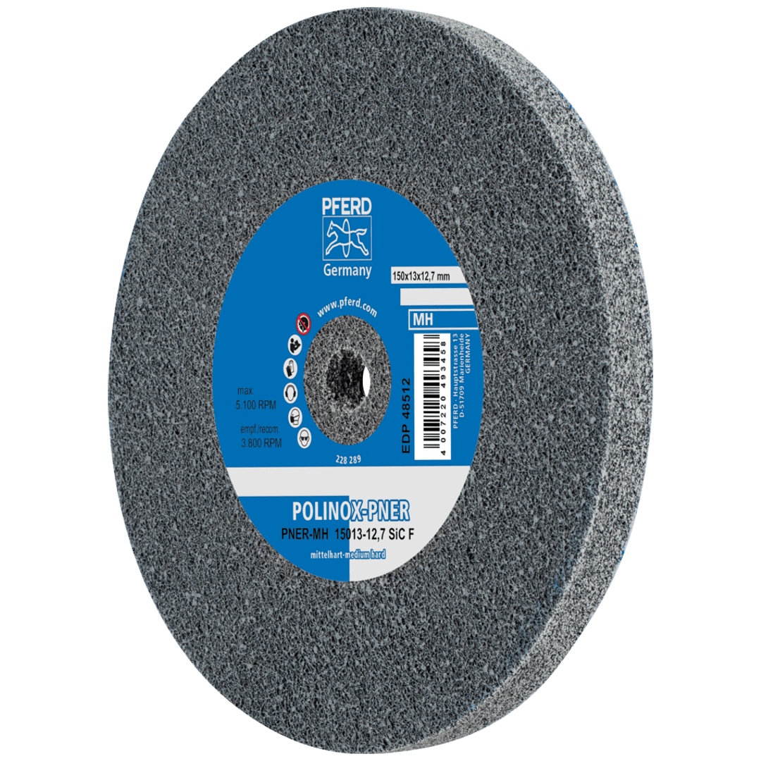 PFERD TOOLS POLINOX verpresstes Vlies-Rad PNER Ø 150x13 mm Bohrung-Ø 12,7 mm Mittelhart SiC Fein für Finish
