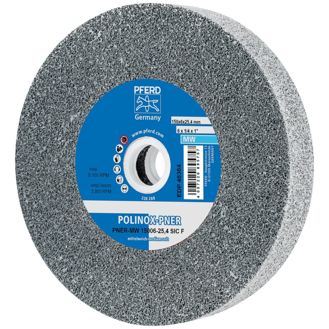 PFERD TOOLS POLINOX verpresstes Vlies-Rad PNER Ø 150x25 mm Bohrung-Ø 25,4 mm Mittelweich SIC Fein