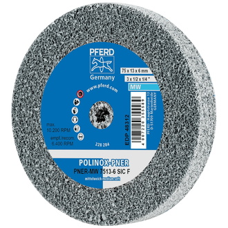 PFERD POLINOX verpresstes Vlies-Rad PNER Ø 75x13 mm Bohrung-Ø 6 mm Mittelweich SIC Fein für Finish