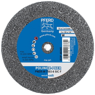 PFERD POLINOX verpresstes Vlies-Rad PNER Ø 75x3 mm Bohrung-Ø 6 mm Weich SIC Fein für Finish