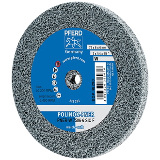 PFERD POLINOX verpresstes Vlies-Rad PNER Ø 75X6 mm Bohrung-Ø 6 mm Weich SIC Fein für Finish