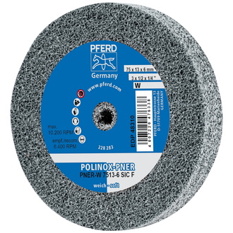 PFERD POLINOX verpresstes Vlies-Rad PNER Ø 75x13 mm Bohrung-Ø 6 mm Weich SIC Fein für Finish