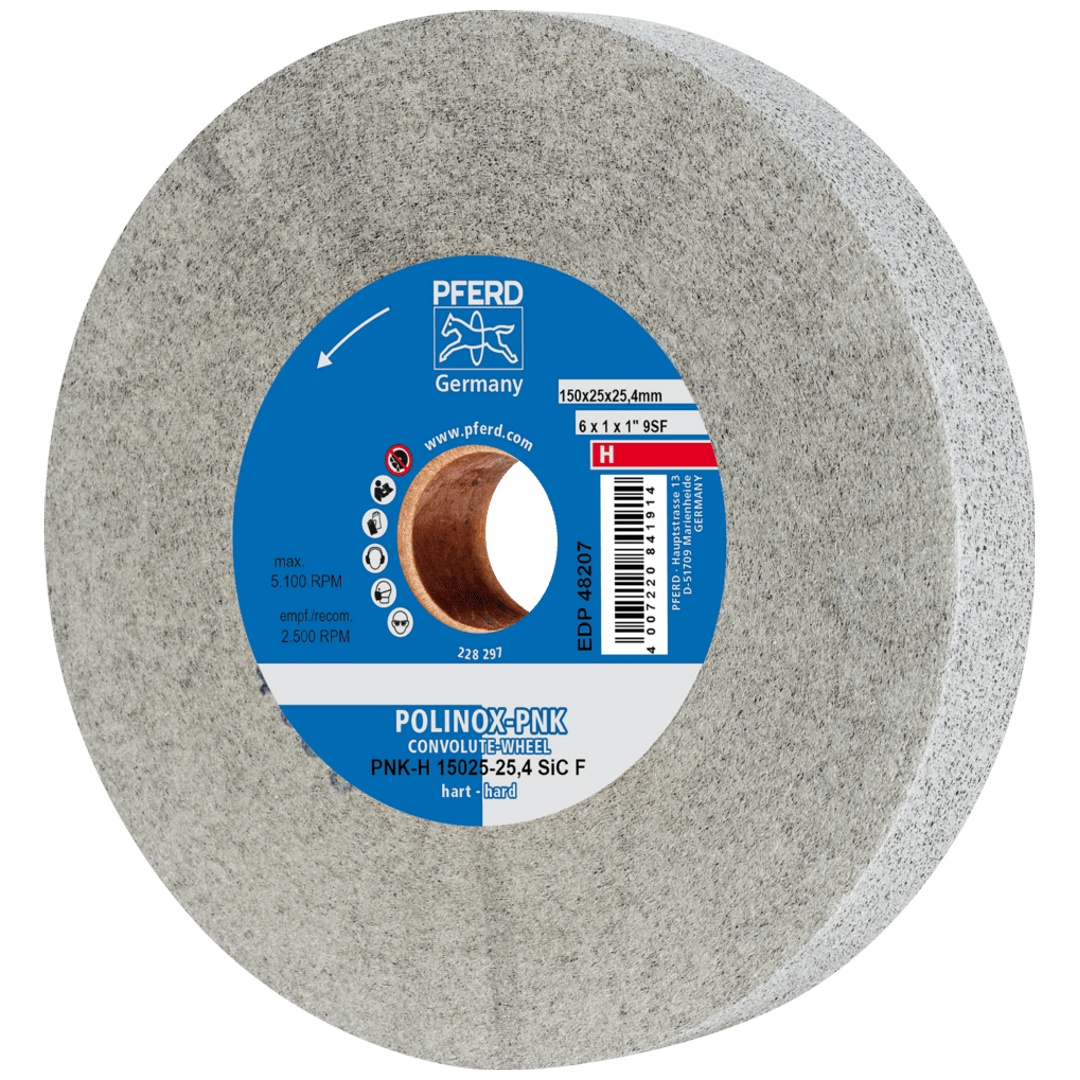 PFERD TOOLS POLINOX Gewickeltes Vlies-Rad PNK Ø 150x25 mm Bohrung-Ø 25,4 mm Hart SIC Fein für Finish