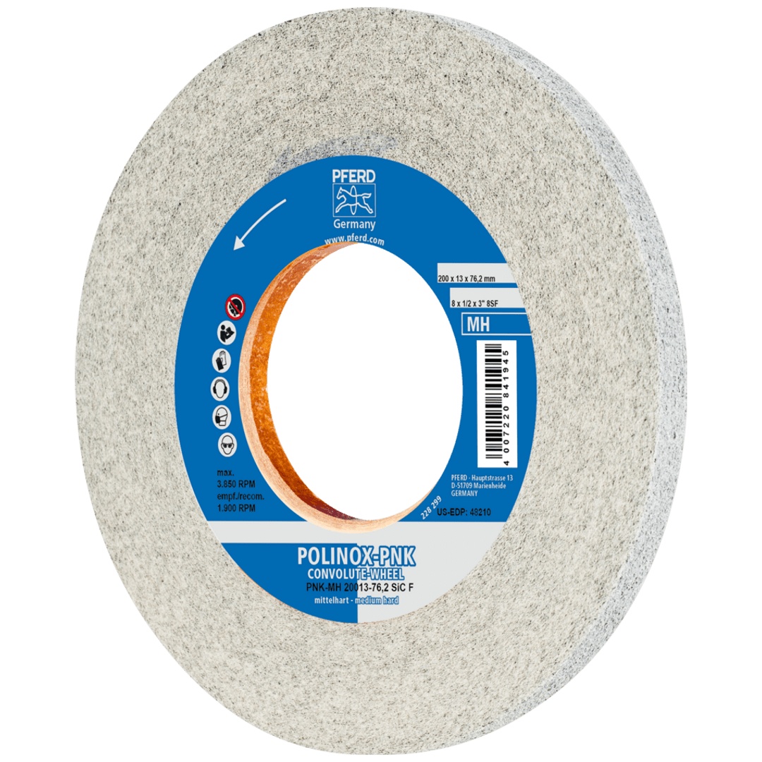 PFERD TOOLS POLINOX Gewickeltes Vlies-Rad PNK Ø 200x13 mm Bohrung-Ø 76,2 mm Mittehart SIC Fein für Finish