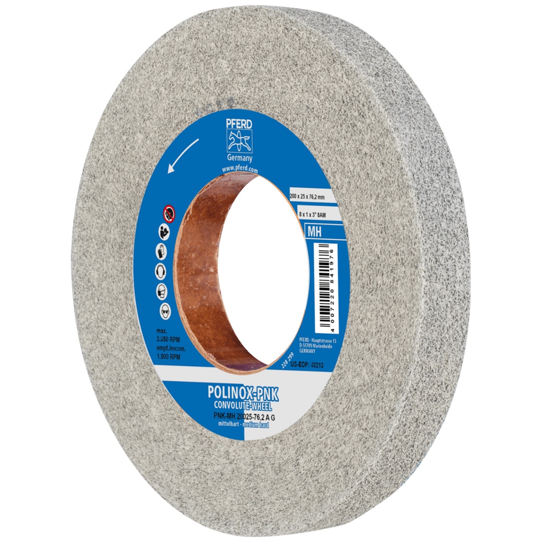PFERD TOOLS POLINOX Gewickeltes Vlies-Rad PNK Ø 200x25 mm Bohrung-Ø 76,2 mm Mittelhart A Grob für Finish